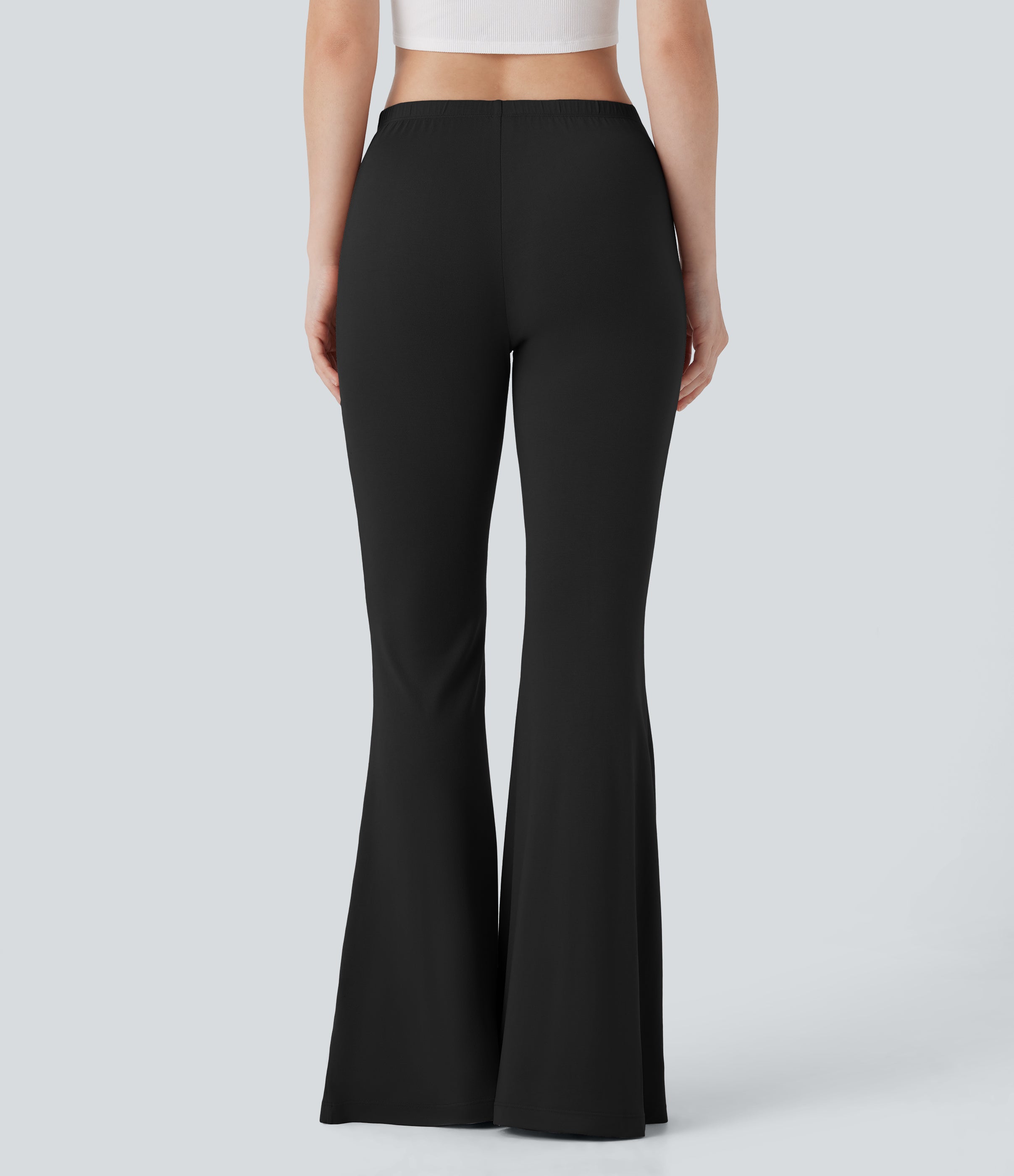V Shaped Mid Rise Drawstring Flowy Casual Flare Pants