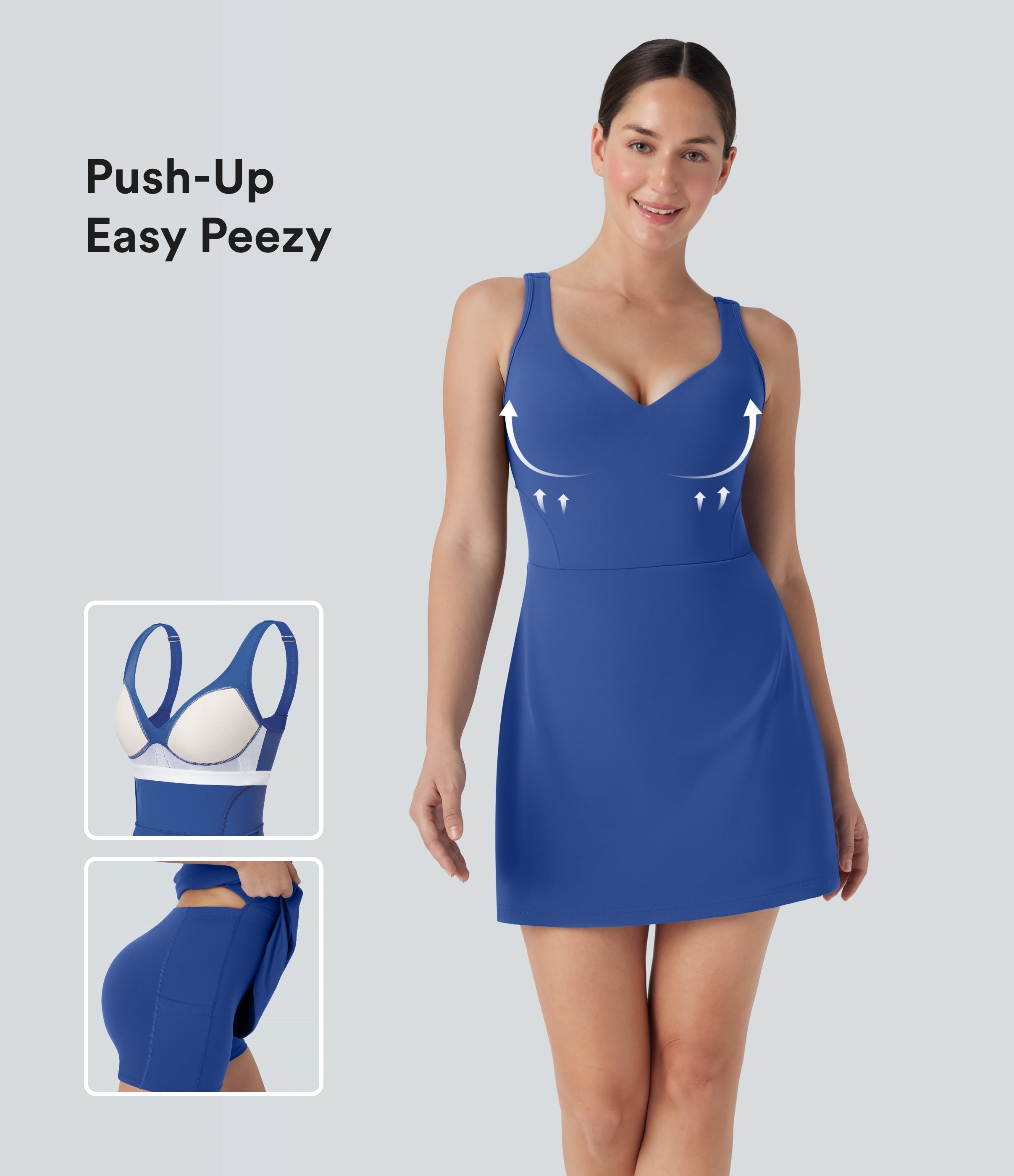 SoftlyZeroTM Plush Push-Up Molded Cups 2-in-1 Yoga Active Dress with Pockets-Easy Peezy