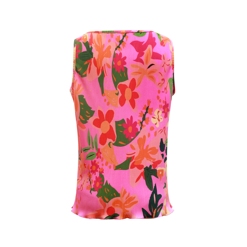 Colorful Floral Sleeveless Tropical Pattern V-Neck Vest Top & Pleated Pants
