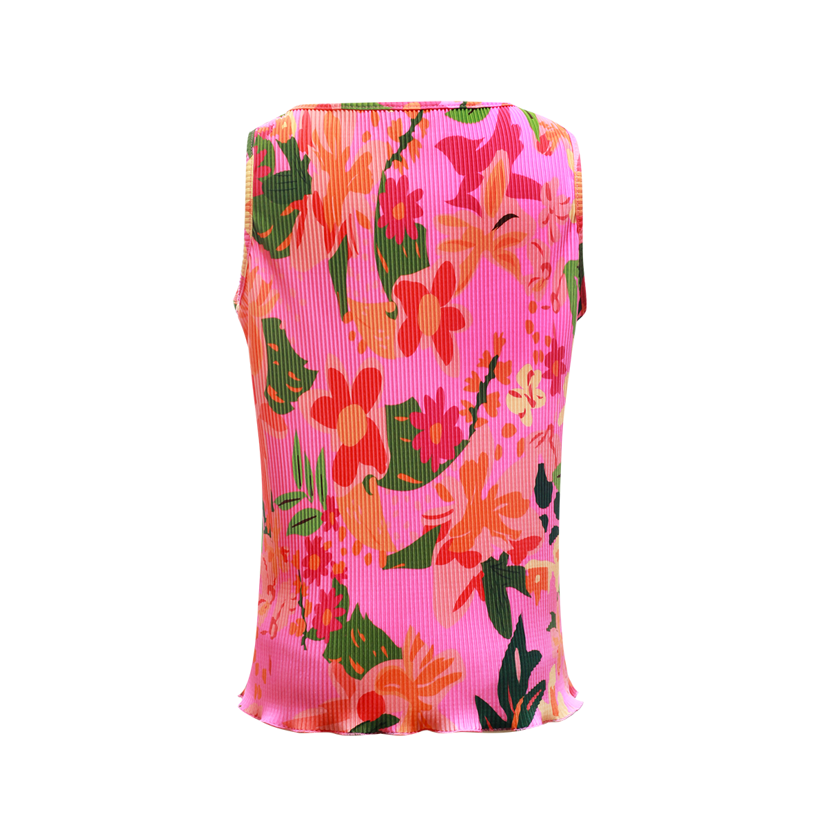 Colorful Floral Sleeveless Tropical Pattern V-Neck Vest Top & Pleated Pants