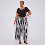 Monochrome Ripple Wide-Leg Drawstring Pants With Pockets