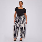 Monochrome Ripple Wide-Leg Drawstring Pants With Pockets