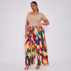 Abstract Tie-dye Palazzo Pleated Pants With Pockets