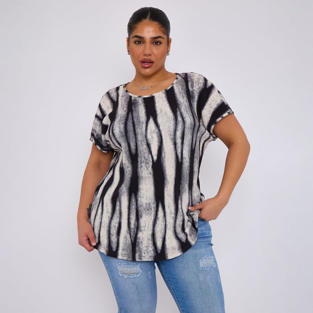Monochrome Ripple Crew Neck Short Sleeve Shirt