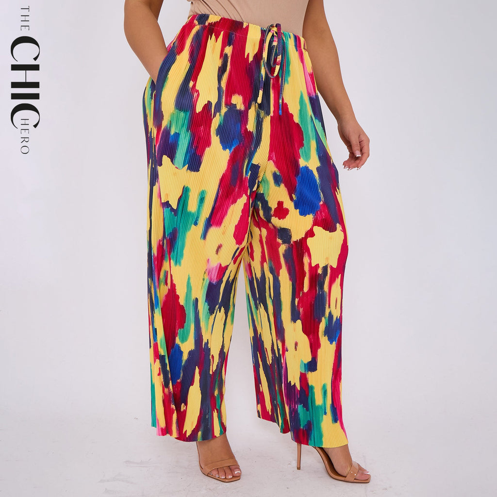 Abstract Tie-dye Palazzo Pleated Pants With Pockets