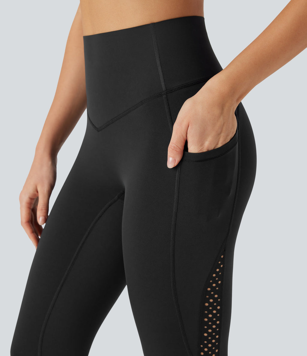 UltraSculptTM Cool Quick Dry SoCinched High Waisted Tummy Control Ventilation Perforated Yoga Leggings with Pockets-UPF50+