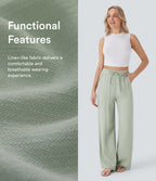 2026🔥 High Waisted Drawstring Pocket Wide Leg Casual Linen-Feel Pants