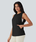 Round Neck Cool Touch Yoga Tank Top with Pockets-UPF50+
