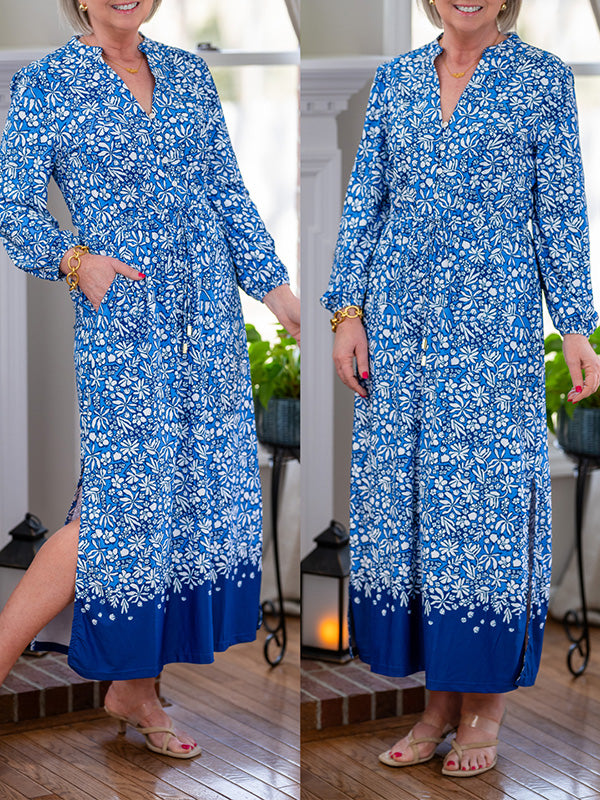 NEW🔥 V-Neck Printed Slit Dress