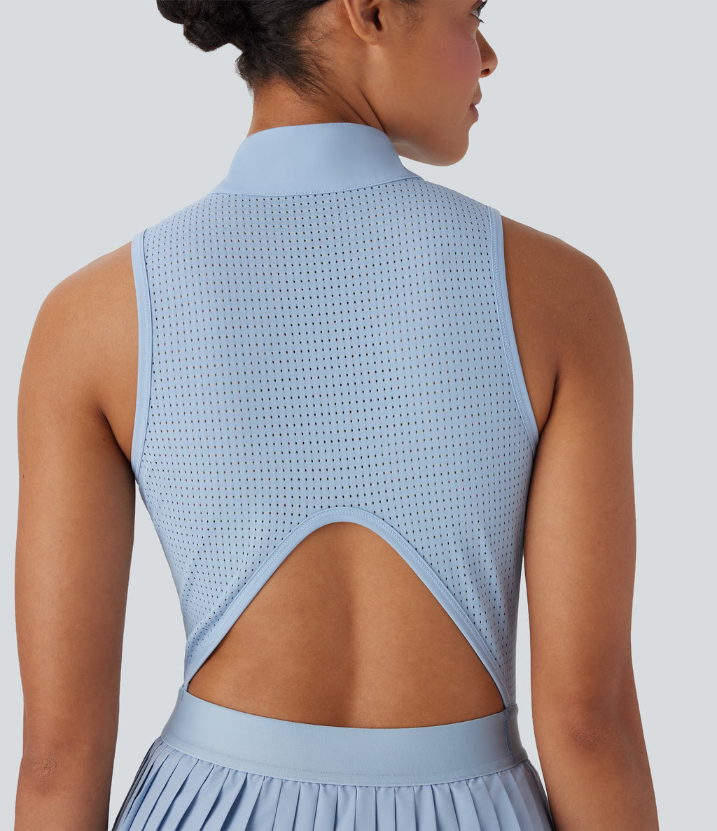 BreezefulTM Sleeveless Cut Out 2-in-1 Pleated Quick Dry Mini Tennis Active Dress with Pockets