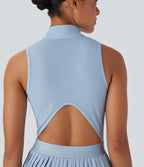BreezefulTM Sleeveless Cut Out 2-in-1 Pleated Quick Dry Mini Tennis Active Dress with Pockets