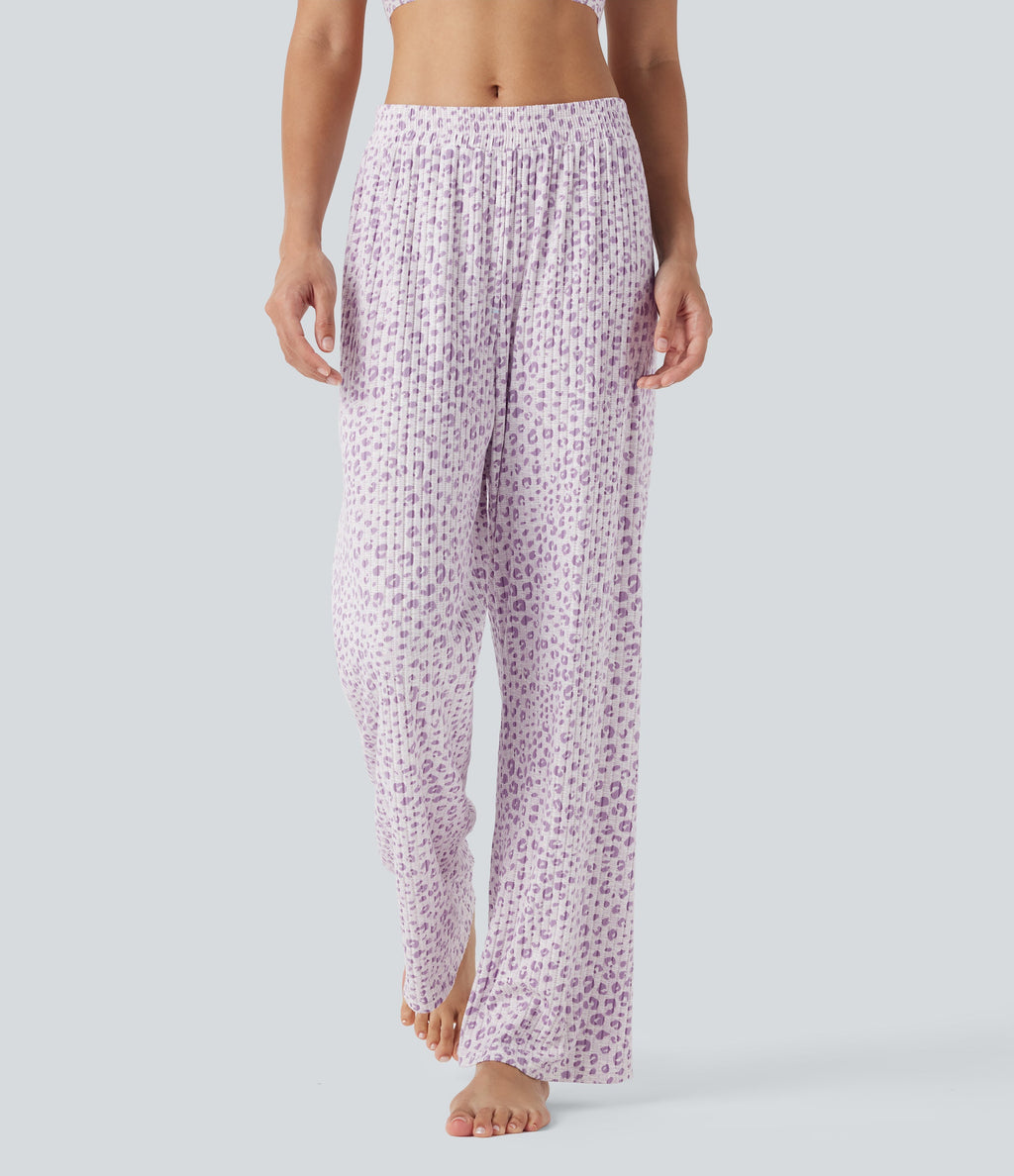 High Waisted Wide Leg Leopard Print Lounge Pants
