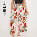 Flower Floral Print Abstract Print Wide-Leg Drawstring Palazzo Pleated Pants