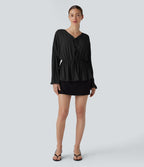 Long Sleeve Lace Up Drawstring Work Blouse