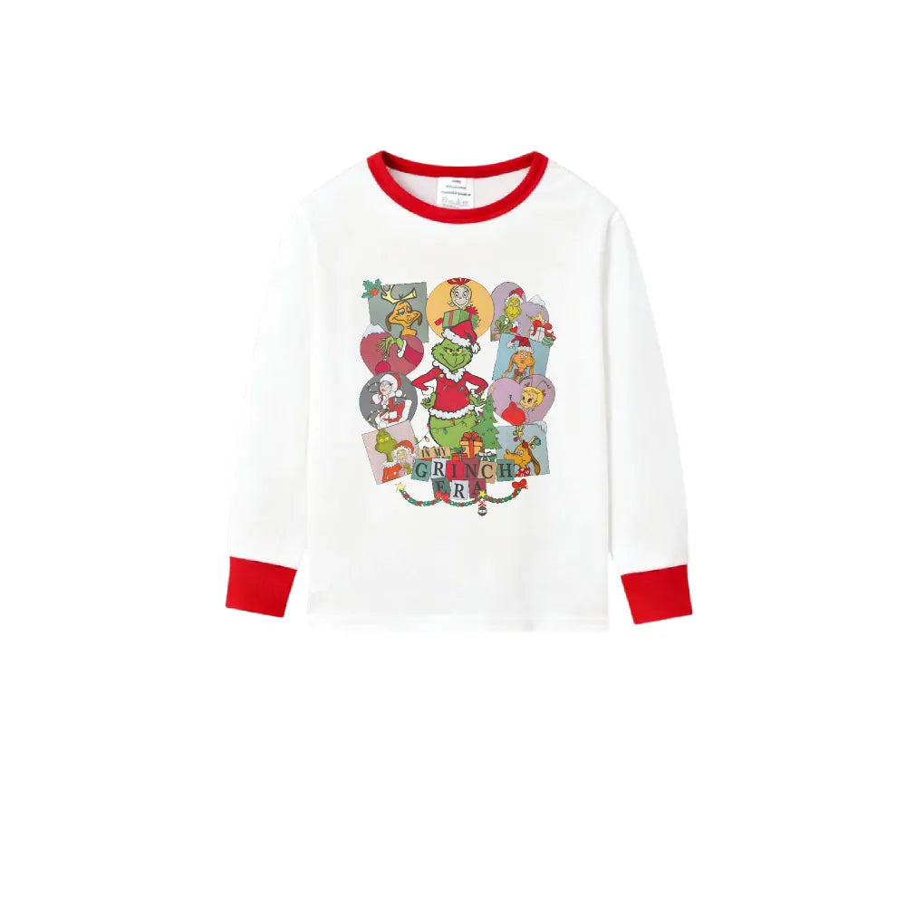 Family Christmas White Pajamas Set With Artistic Christmas Character Print