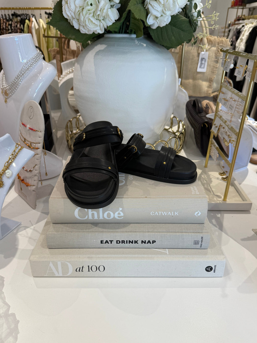 Double Strap Gold Stud Detail Sandal (3 Colours)