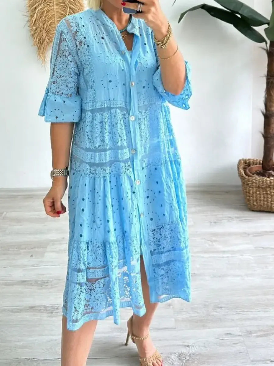 CLEARANCE🔥Women's V-neck Mid-sleeve Hollow Dress