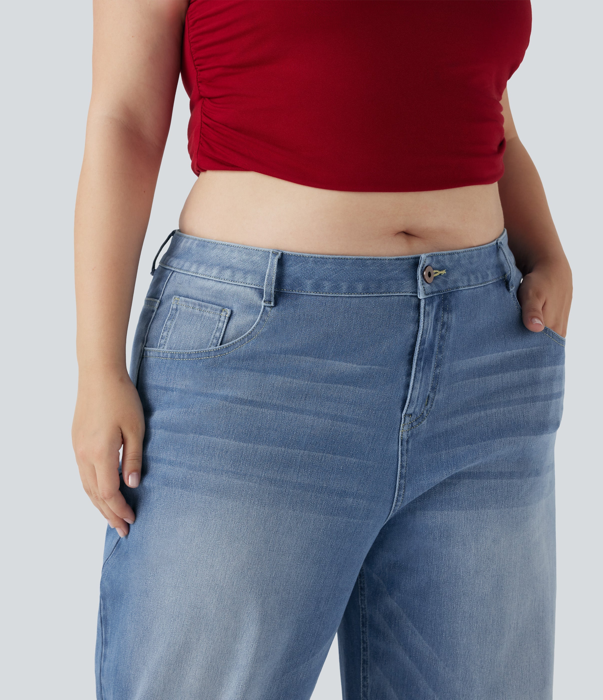 Plus Size FlexTM Low Rise Wide Leg Washed Casual Jeans with Pockets
