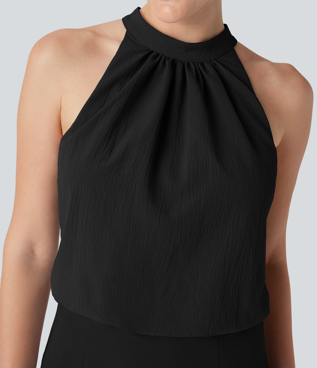 SoftlyZeroTM Airy Halter Tie Back Cool Touch Midi Work Dress with Pockets-UPF50+
