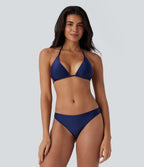 Sheer Mesh Halter Tie Back Drawstring 3-Piece Bikini Set