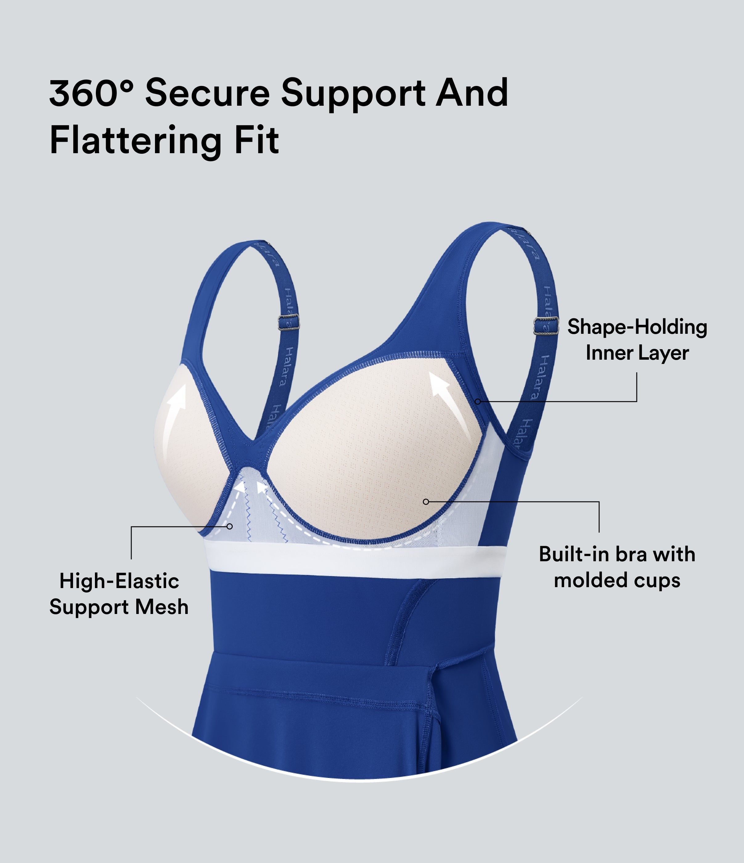 SoftlyZeroTM Plush Push-Up Molded Cups 2-in-1 Yoga Active Dress with Pockets-Easy Peezy-D/DD/DDD/F Cups
