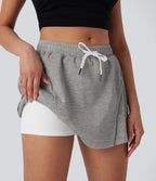 Mid Rise Drawstring 2-in-1 Micro Mini Casual Skirt with Pockets