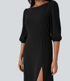 Tie Back Zipper Puff Sleeve Dress