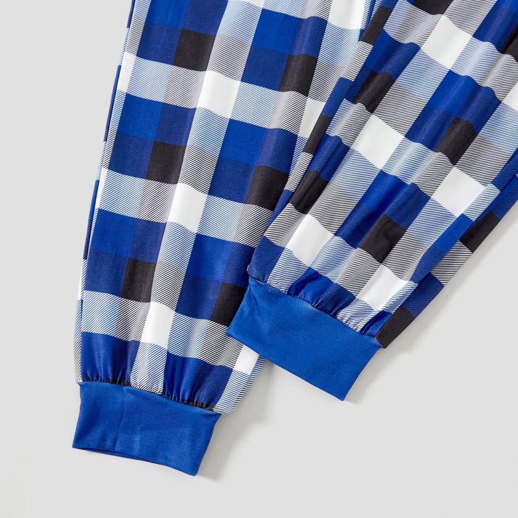 Blue Plaid Short Sleeve Christmas Pajamas Set With "Jesus Is The Reason For The Season" Slogan Print