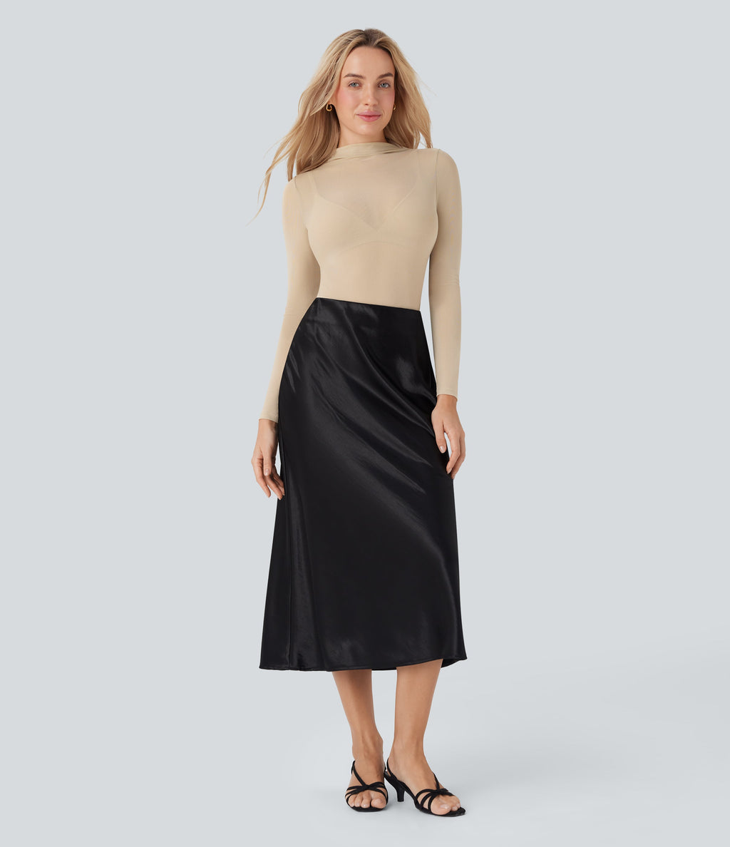 Sheer Mesh Mock-neck Snap Casual Bodysuit
