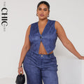 Reversible Relaxed Fit Demin Sleeveless Button-Front Sleeveless Top (light blue & dark blue)