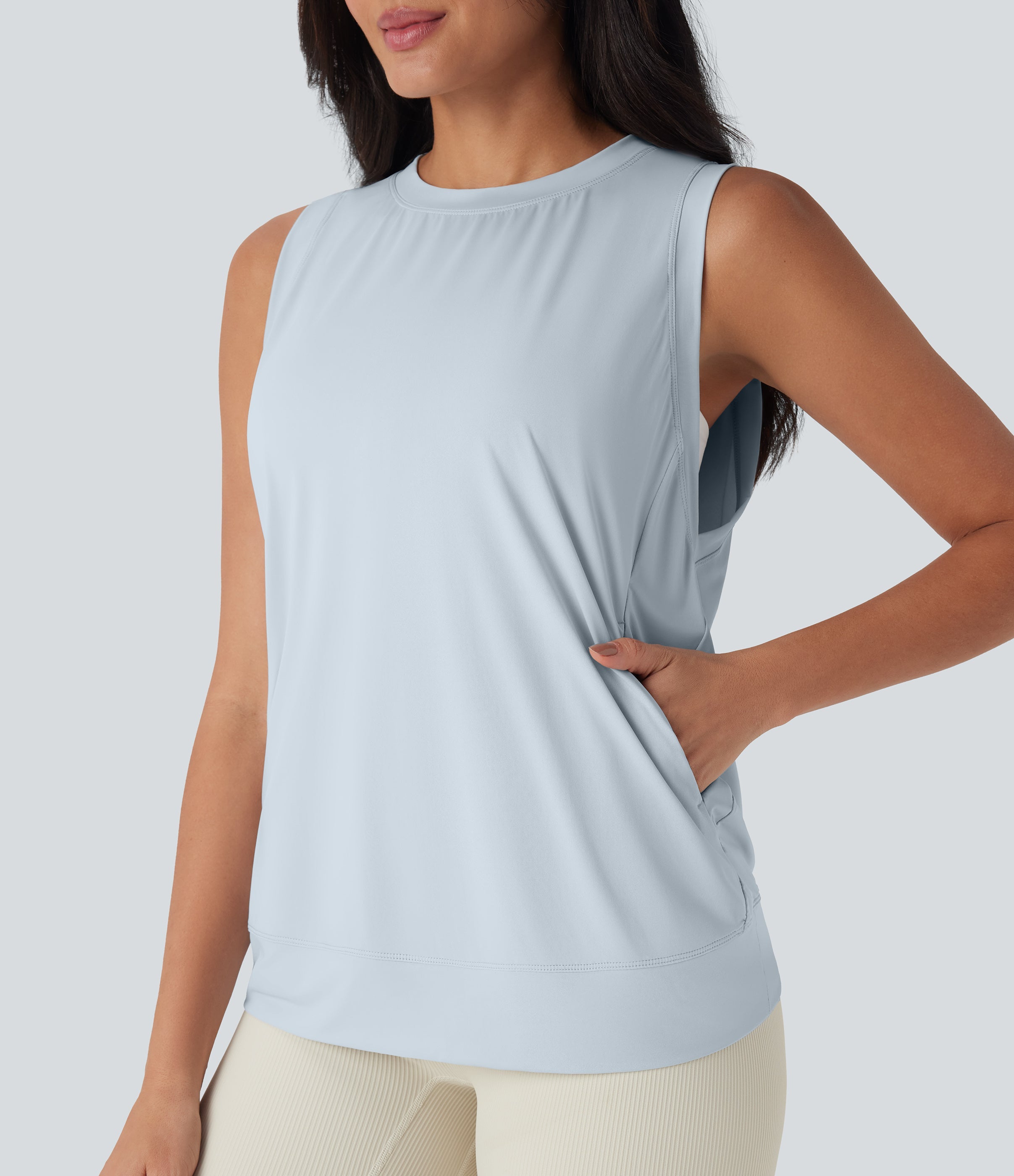 Round Neck Cool Touch Yoga Tank Top with Pockets-UPF50+