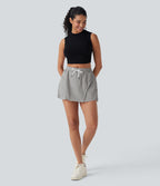Mid Rise Drawstring 2-in-1 Micro Mini Casual Skirt with Pockets