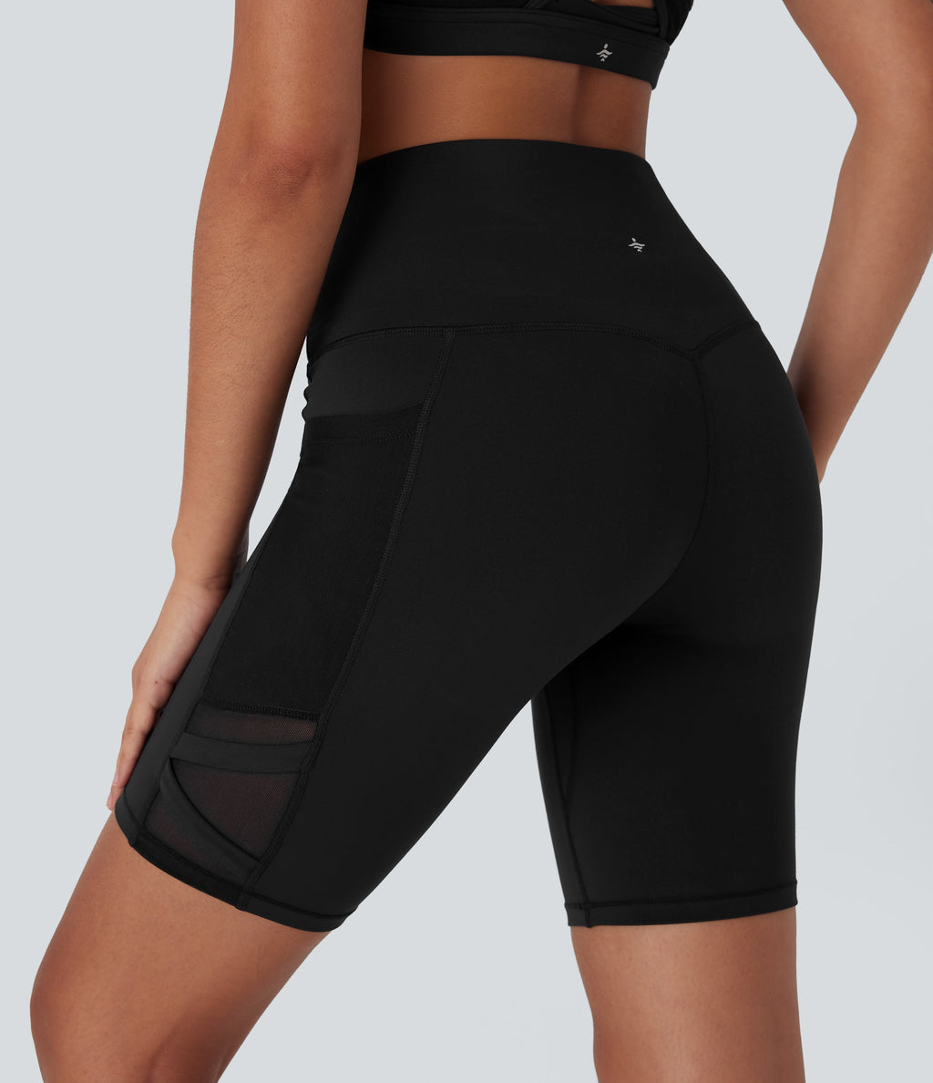 SpeedWaveTM High Waisted Contrast Mesh Quick Dry Yoga Biker Shorts 7'' with Pockets