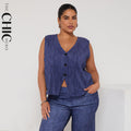 Women's Plus Size Demin Button-Front Sleeveless Vest Top