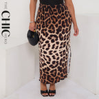 Retro Brown Leopard Print Ripple Pleated Skirt