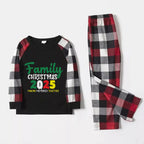Christmas Family Matching Pajamas-Red and Gray Plaid Pjs set with "Family Christmas 2025" Colorful Print