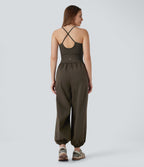 Water Repellent Crisscross Backless Side Pockets Ripstop Hiking Cargo Jumpsuit