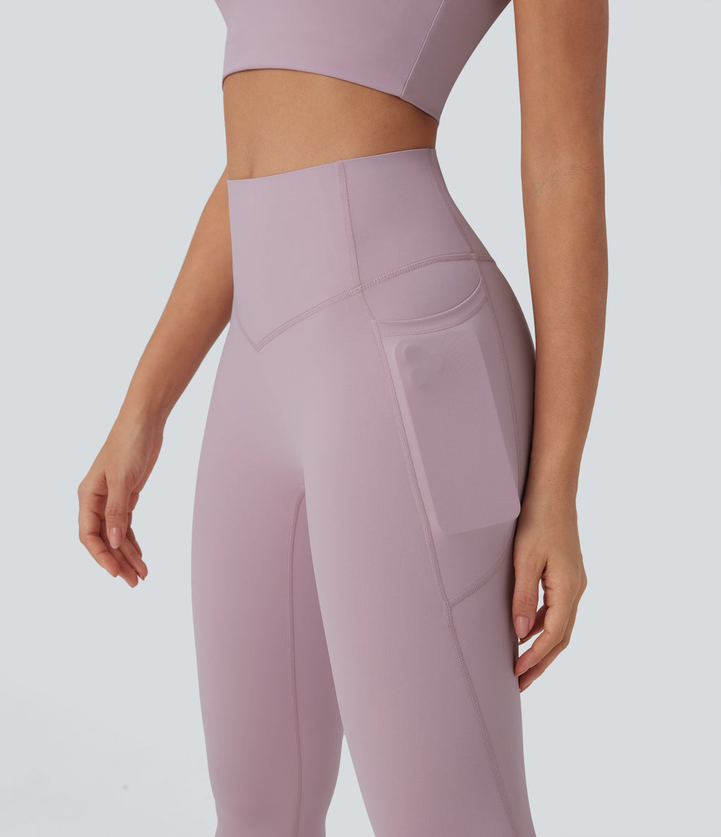 UltraSculptTM Cool Quick Dry SoCinched High Waisted Tummy Control Cut Out Yoga Leggings with Pockets-UPF50+