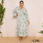Long Sleeve Swing Maxi Dress in Leaf Print