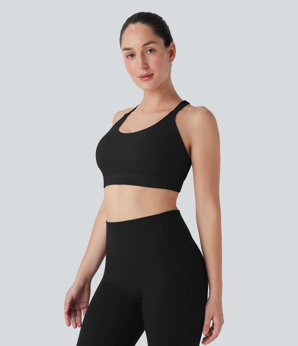 SpeedWaveTM Medium Support Molded Cups Perforated Adjustable Hook Quick Dry Training Sports Bra-D/DD/DDD/F Cups