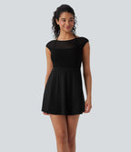 SoftlyZeroTM Airy Halter Adjustable Buckle Contrast Mesh Cool Touch Yoga Active Dress-Easy Peezy-UPF50+