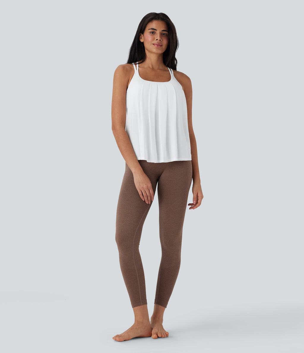 Double Straps Pleated Quick Dry Yoga Cami Top-D/DD/DDD/F Cups