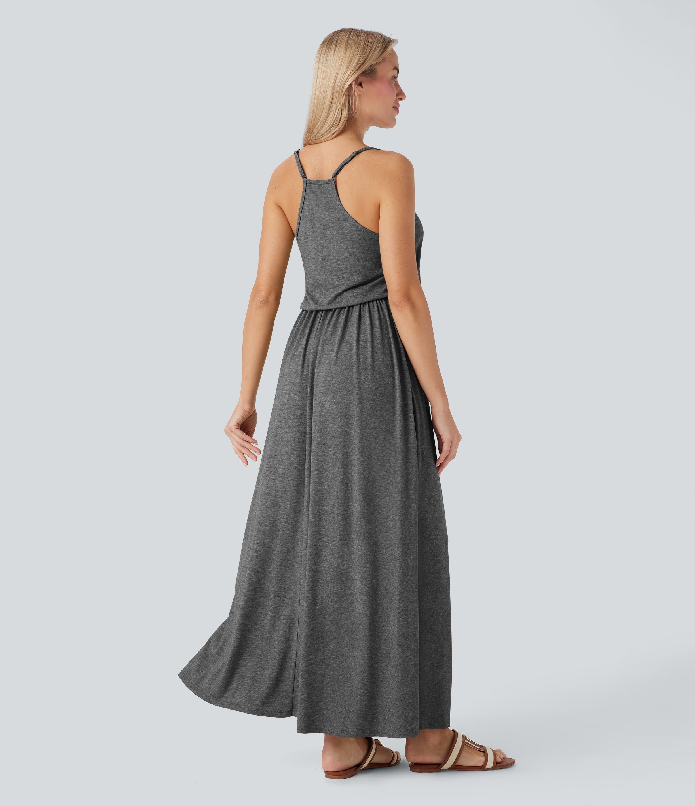 Maxi Flowy Slip Dress with Pockets