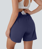 BreezefulTM High Waisted Pockets 2-in-1 Curved Hem Quick Dry Running Shorts 5.5''-Longer Length