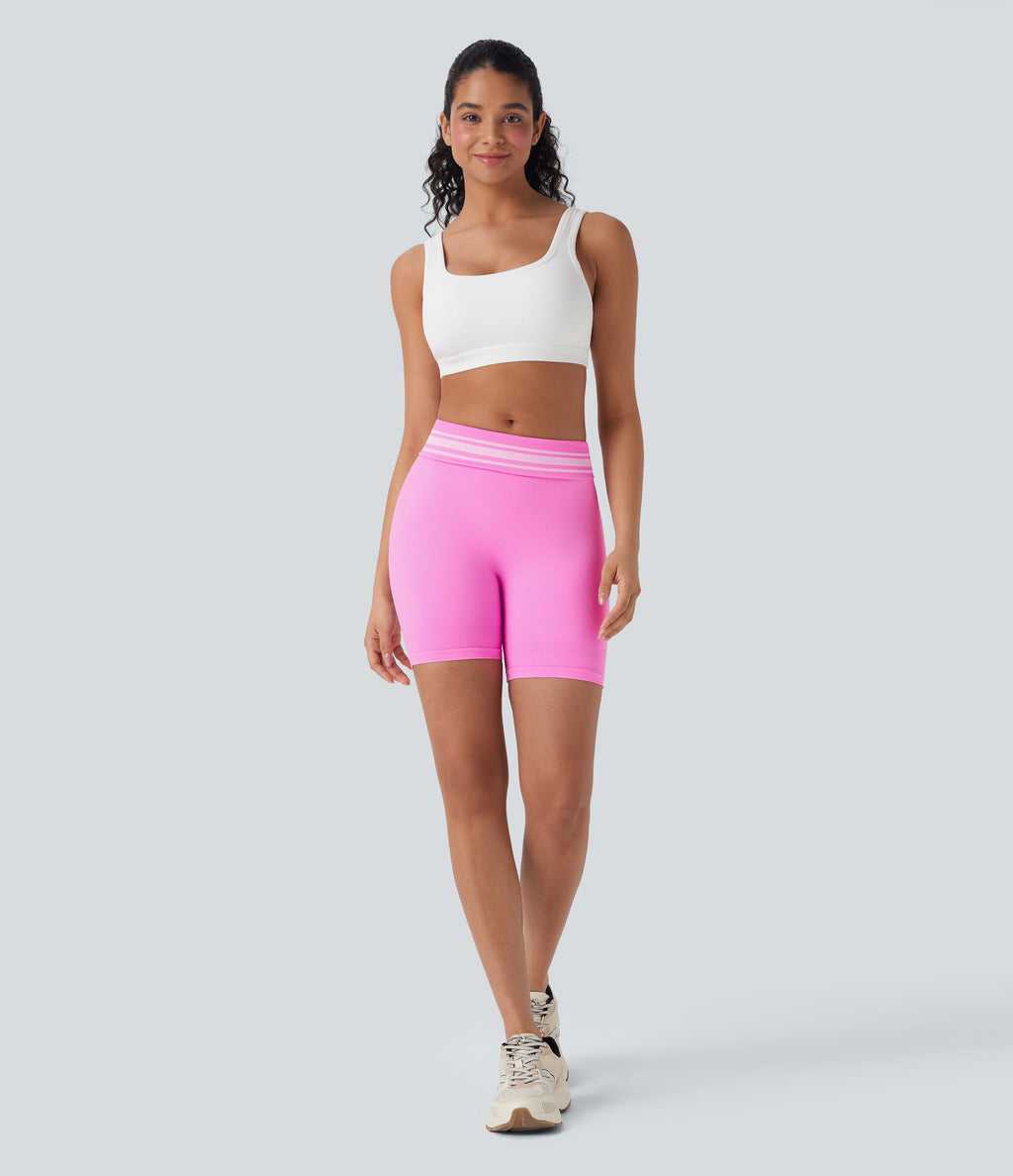 Seamless Flow Foldover High Waisted Color Block Workout Biker Shorts