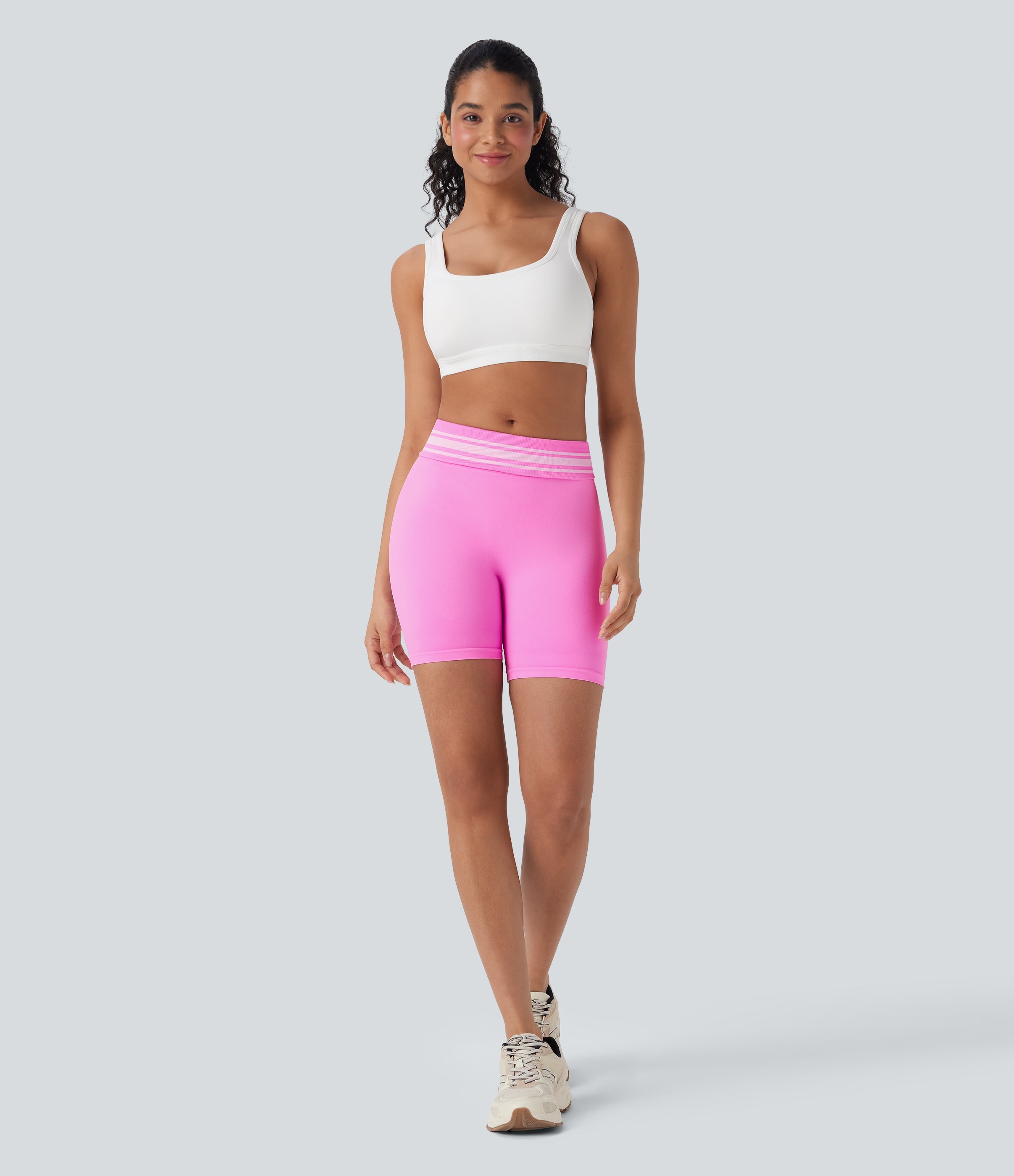 Seamless Flow Foldover High Waisted Color Block Workout Biker Shorts