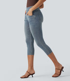 FlexTM High-Waisted Denim Casual Capri Leggings with Pockets
