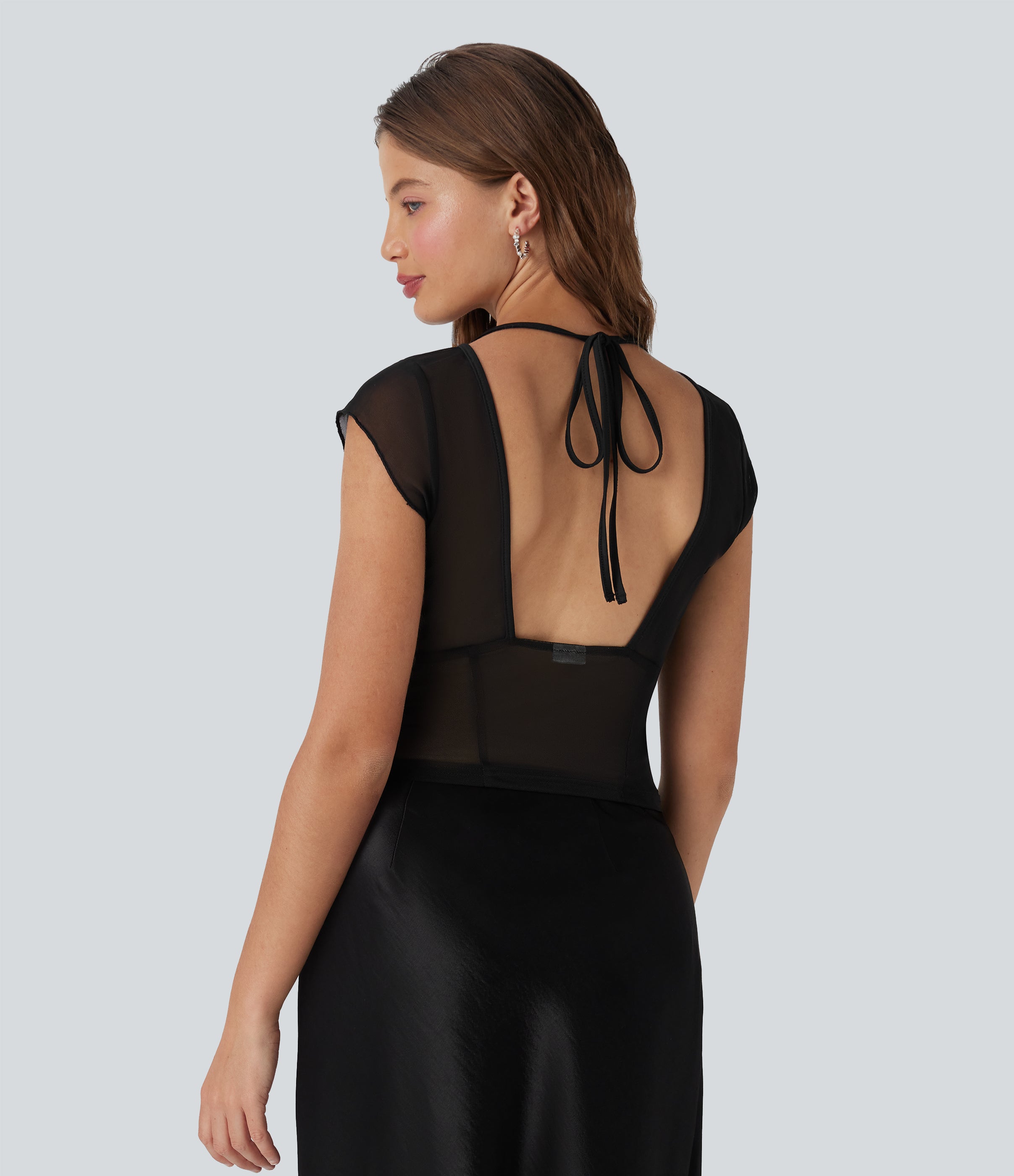 Tie Back Contrast Mesh Top