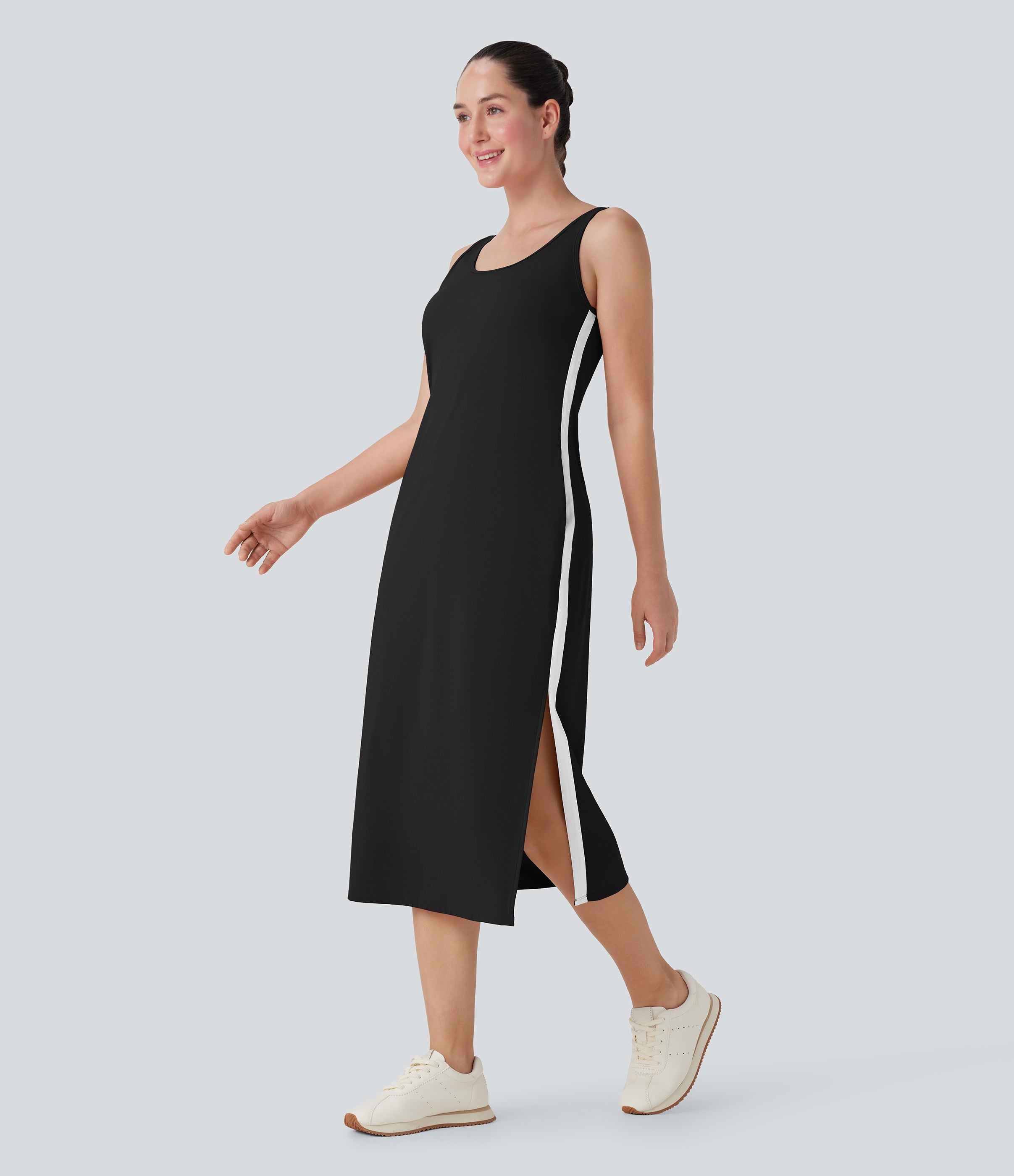SoftlyZeroTM Airy Color Block Hem Cool Touch Workout Active Tank Dress with Pockets-UPF50+