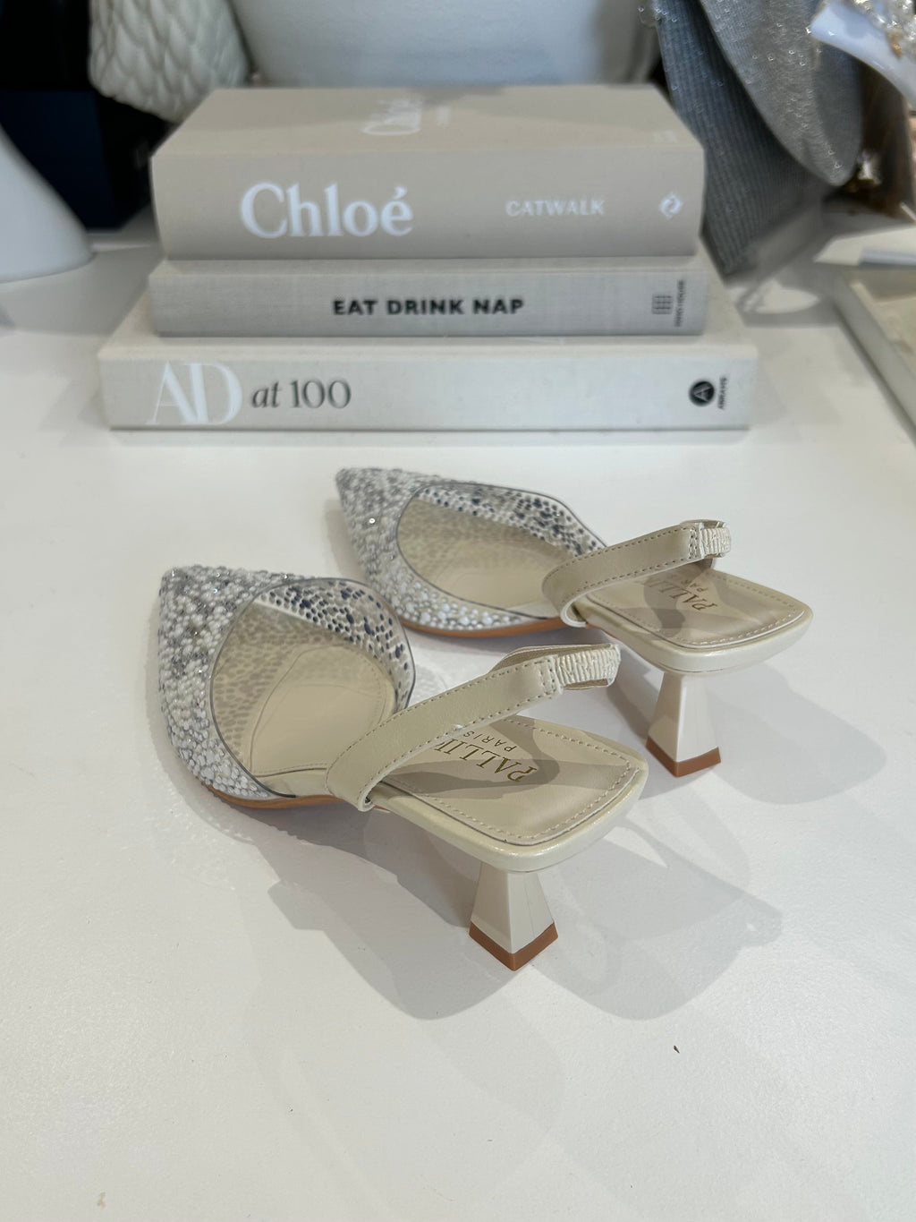 Pearl/Diamante Slingback Strap Heels
